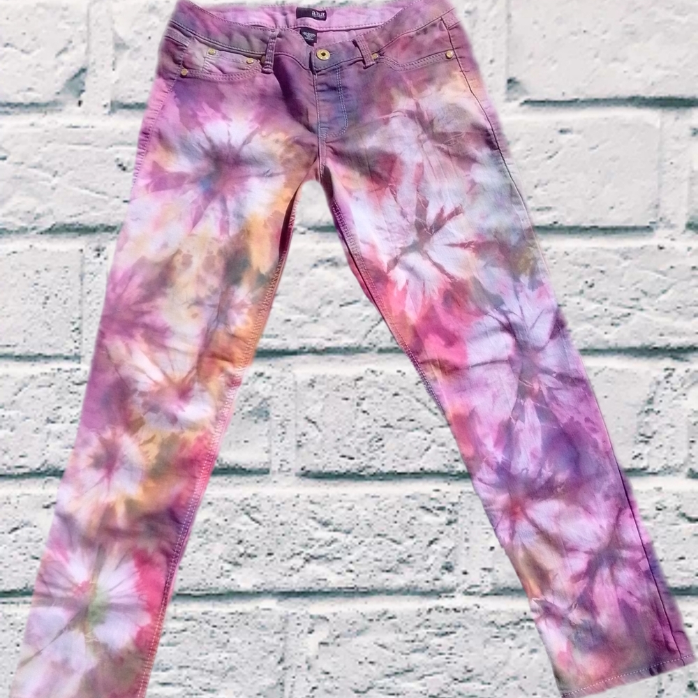 Upcycled tie dye lightweight jeans